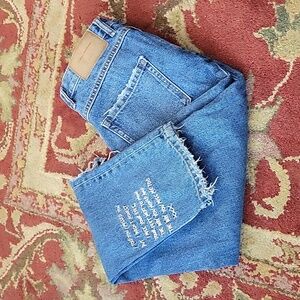 Zara distressed 'Miss you' denim jeans